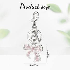 Bow Keychain for Women Rhinestone Pink Cute Bows Keychain Bling Sparkly Bow Bag Charm Purse Charm Backpack Charms Accessories for Purse Bags Handbag Backpack Key Mother's Day Graduation Gift