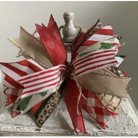 The Glitz & Glam Boutique Red & Green Christmas Messy Bow, Christmas Lantern Bow - Handmade 10" Christmas