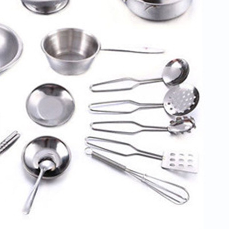 16PCS Pots and Pans Kitchen Toy Stainless Steel Pretend Play