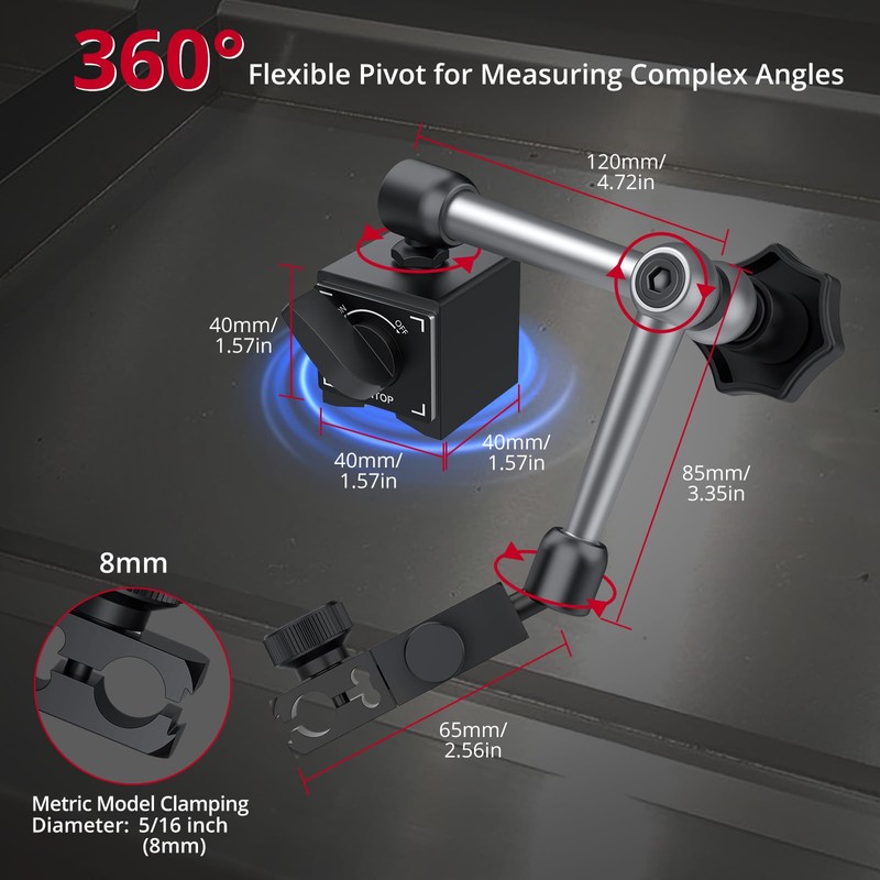 XUNTOP Digital Dial Indicator 1inch/0.0005inch with 132lbs/60kg Magnetic Base,Inch/Metric Conversion