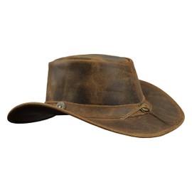Leatherick Cowboy Hat - Brown Braided West Style Wide Brim Vintage Outback Hat with Chin Cord (2XL, Brown (Braided))