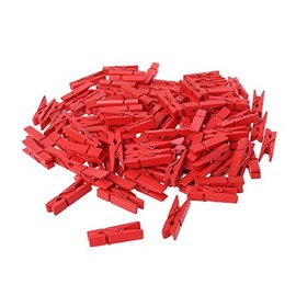 Topxome 100pcs Mini Natural Wooden Clothes Photo Paper Peg Pin Clothespin Craft Clips School Office Stationery (Red)