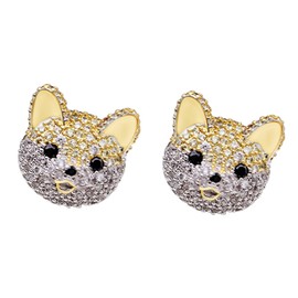 Round Cut White Cubic Zirconia Akita Dog Stud Earrings In 14K Yellow Gold Over Sterling Silver