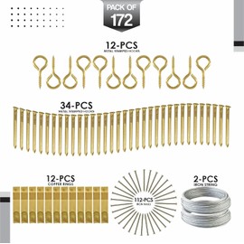 Picture Hanging Kit 172PC Heavy-Duty Wall Mounting Hardware with Hooks, Nails, Wire, & Screw Eyes for Frames, Artwork, Mirrors & Home Décor Installation