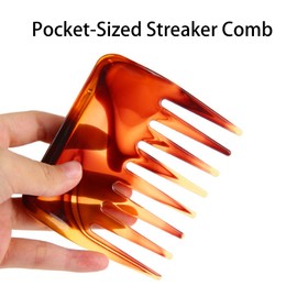 Mens Streaker Hairdressing Comb, Pocket Size Detangling Hairstyling Comb, Texture Gel Comb w/ 8 Wide Rounded Teeth for Slickback Shaping Wet Pick Long Short Curly Beard Hair Barber Salon (Amber)