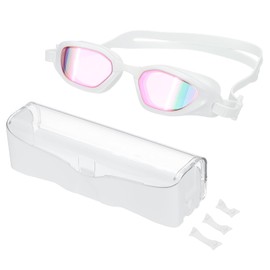 PATIKIL Polarized Swim Goggles Unisex, Anti-Fog Pool Swimming Goggles Sun Rays Resistance No Leaking with Storage Box for Men Women Adults Teenagers, White/Pink