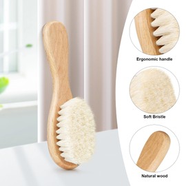 MolYuan Baby-Haarbürste, Ziegenborstenbürste und blaues Baby-Silikonbürsten-Set für Wiegenkappe, Holzborsten, Bürste für Neugeborene und Kleinkinder, 2 Stück