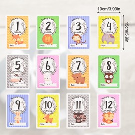 URROMA Baby Monthly Milestone Cards, 1-12 Month Animal Prints Cards Baby Birth Announcement Sign for Baby Shower Month Marker Baby Photo Props