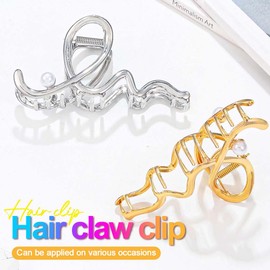 Reaky Wave Hair Claw Clips Gold Metal Hair Claws 2 Pcs Pearl Claw Clip Nonslip Hair Jaw Clips Hair Accessories for Women