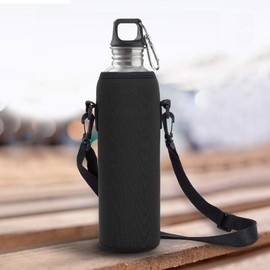 1L Neoprene Water Bottle Case, Bottle Holder Bag with Strap, Outdoor Sports Water Bottle, Thermal Holder Bag, Scald-Proof Case for Stainless Steel and Plastic Bottles (Black)