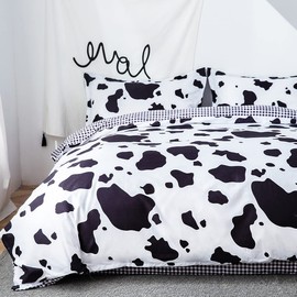 Morbuy Duvet Cover Set Double, 3 Piece Cow Print Bedding Set Cute Animal Print Duvet Set Reversible Soft Quilt Cover with 2 Pillowcases, for Double Bed (200cm x 200cm)