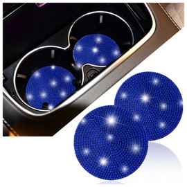 2PCS Full of Rhinestone Car Coasters for Cup Holders,Bling Car Accessories for Women/Men,Non-Slip & Heat-Insulating 2.7 Inch Universal Cup Holder Coasters (Blue)