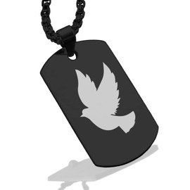 Comfort Zone Studios Stainless Steel Religious Dove Dog Tag Pendant Necklace, Black