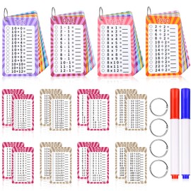 4 Packs of 49 Pcs Multi Math Flash Cards, Addition, Subtraction, Multiplication, & Division Flashcards with 2 Dry Erase Markers 4 Rings Math Games for Kids 1st to 3rd Grade