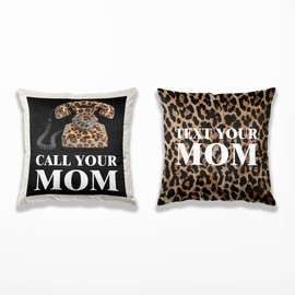 TopXmai Trendy Leopard Print FUUNY Call Your Mom Pillow Covers 18x18, Set of 2,Funky Preppy Cheetah Aesthetic Decor for Girls Room Dorm Apartment, Graduation Gifts for Daughter Son,147-BZ