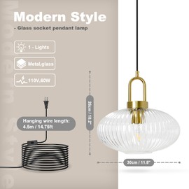 Soutas Plug in Glass Pendant Light Fixtures Mid Cenytury Modern Chandelier Hanging lamp with Oval Glass Shade, Gold Hanging Lights for Living Room Bedroom