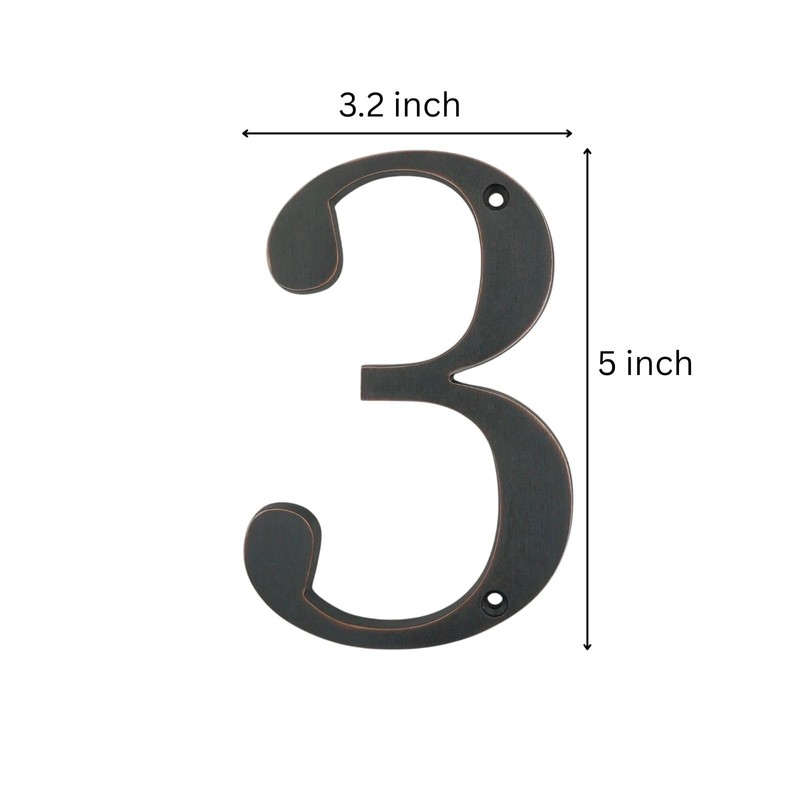 Large Bold 5" Aged Bronze Metal Flush House Address Numbers,