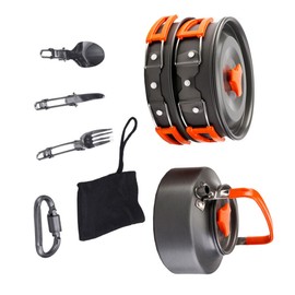 Generic Portable Camping Cookware Set Durable Cooking Pan Teapot for Persons for Outdoor Camping Hiking and Picnic Orange High Temperature Resistant Cooking Supplies