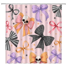 GCTNBJL Halloween Cute Shower Curtain Colorful Bow Skull Gothic Funny Festival Pink Black Purple Bathroom Home Curtain with Hooks,70x70 Inch