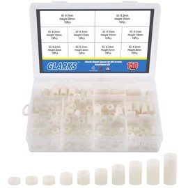 Glaks 150Pcs 10 Sizes ABS Plastic Round Spacer Assortment Kit, OD 11mm ID 6.2mm for M6 Screws, Round Straight Tube, Plastic Standoff (3mm, 4mm, 5mm, 8mm, 10mm, 12mm, 15mm, 18mm, 20mm, 25mm)