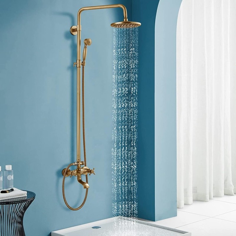 Gotonovo Antique Brass Exposed Shower System Set 8 in Rainfall