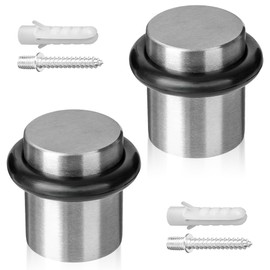 ECENCE Door Stopper Floor for Screwing 2 x Door Holders Stainless Steel Diameter 20 x 25 mm Brushed Includes Screws and Dowels