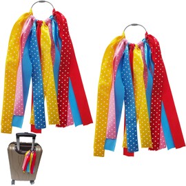 2 PCS Luggage Identifiers Tag Ribbons Colorful Ribbon Luggage Identifier Polka Dot Satin Luggage Tag Ring for Suitcase Backpack & Travel Bag - Bright Luggage Marker for Easy Identification
