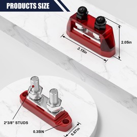 Bus Bar Terminal Block 12V, 250A Battery Bus Bar, 3/8" Dual Studs Battery Power Distribution Block for Boat Automotive Solar Wiring