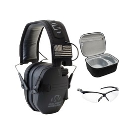 Walker's Razor Slim Electronic Muff (Black Patriot Version) Bundle with Shooting Glasses and Hard Case (3 Items)