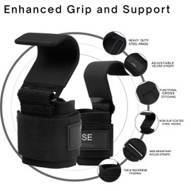 Special Essentials Weight Lifting Hooks - 1 Pair of Premium Steel Hooks with Padded Wrist Straps for Enhanced Grip & Support During Heavyweight Lifting, Pull-Ups, Powerlifting, Deadlifts, and Rows