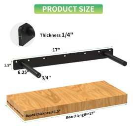 17 Inch Heavy Duty Blind Wall Mount Floating Shelf Bracket - Hidden Shelf Bracket with 150 LB Weight Capacity -3/4 Inch Solid Steel Support Rods