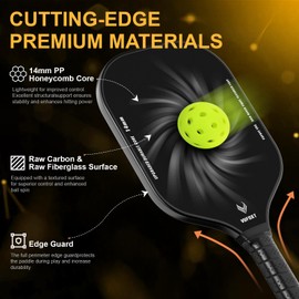 Pickleball Paddles Set of 4, Lightweight Raw Carbon and Glass Fiber Surface Pickleball Racket Set with 14mm PP Honeycomb Core, USAPA Compliant, 4 Pickle Balls, 4 Tapes, 1Bag, 1 Paddle Cleaner