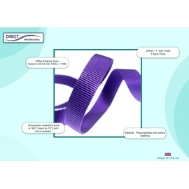 Direct Manufacturing 25mm x 50m Webbing Roll Polypropylene for DIY, Straps, Harnesses, Lashing and more | 970lb / 440kg breaking strain | Made in UK (Purple)