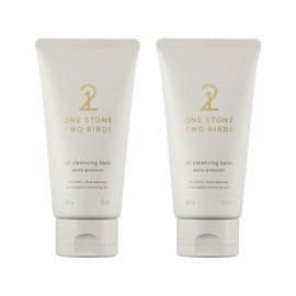 One Stone Two Birds Oil Cleansing Balm, White Premium 3.2 oz (90 g), 2 Piece Set, One Stone Two Birds, Pore Care, Moisturizing Care, Massage,