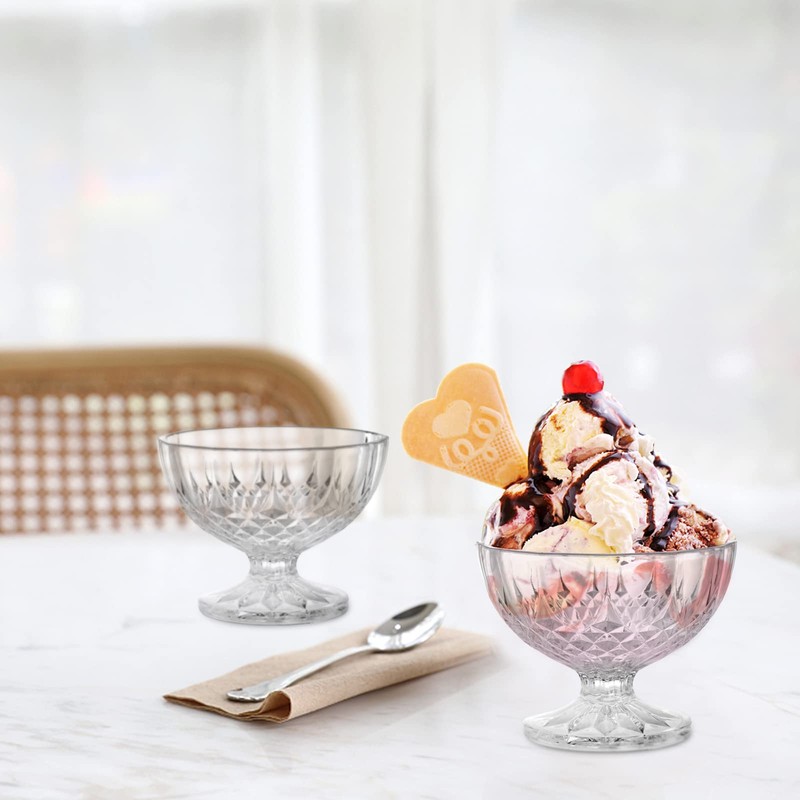 SOUJOY 6 Pack Acrylic Ice Cream Bowl, 210ml Clear Footed