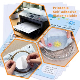 Sticky Wash Away Embroidery Stabilizer Self-Adhesive Printable A4 Size Paper Stabilizer Medium Weight 1.4OZ 8.5" x 11" 7pcs / Pack