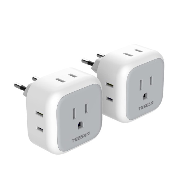 C Type TESSAN Converter Plug for International Travel Converter, Korean Outlet, Power Conversion Adapter, Set of 2, 4 AC Outlets, Compatible with Korea, Italy, Spain, Germany, Vietnam, Austria, Europe