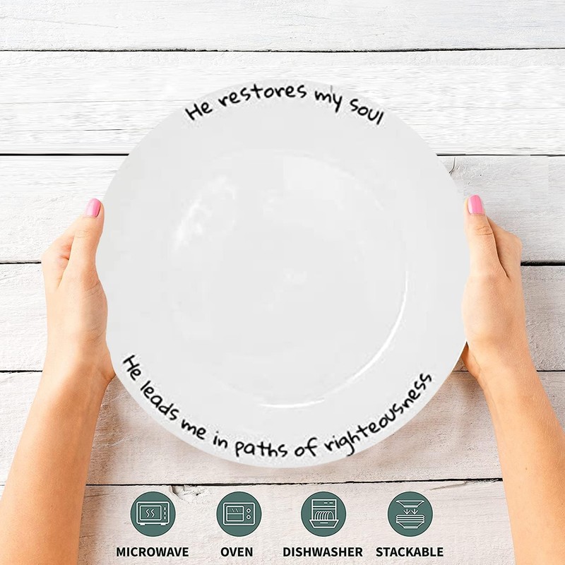 ChitChat Ware Porcelain Dinner Plates, 4Pcs White Round Dessert or