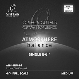 Ortega Guitars Atmosphere Balance Single Nylon Guitar 6th E-String Silver Plated .043w-Normal Tension-Made in Germany (ATB44NM-E6)