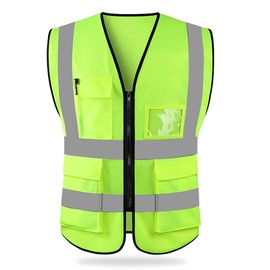 HYCOPROT High Visibility Safety Reflective Vest with Pockets and Zipper, Meets ANSI/ISEA Standards