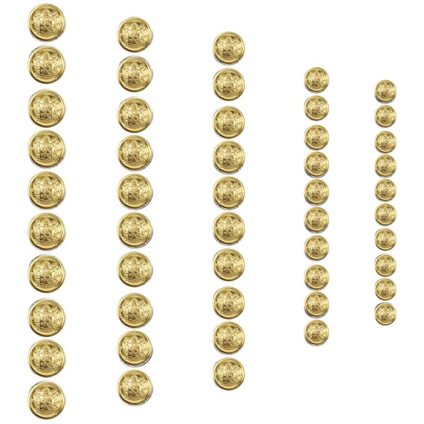 Zzcy Set Di 50 Bottoni Decorativi In Metallo, Pulsante d'oro In Metallo, Per Blazer, Abiti, Uniformi, 15 mm, 18 mm, 23 mm, 25 mm, 30 mm