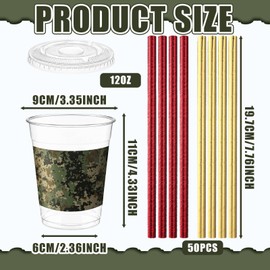 50 Pcs Party Plastic Cups with Lids and Straws, Camouflage