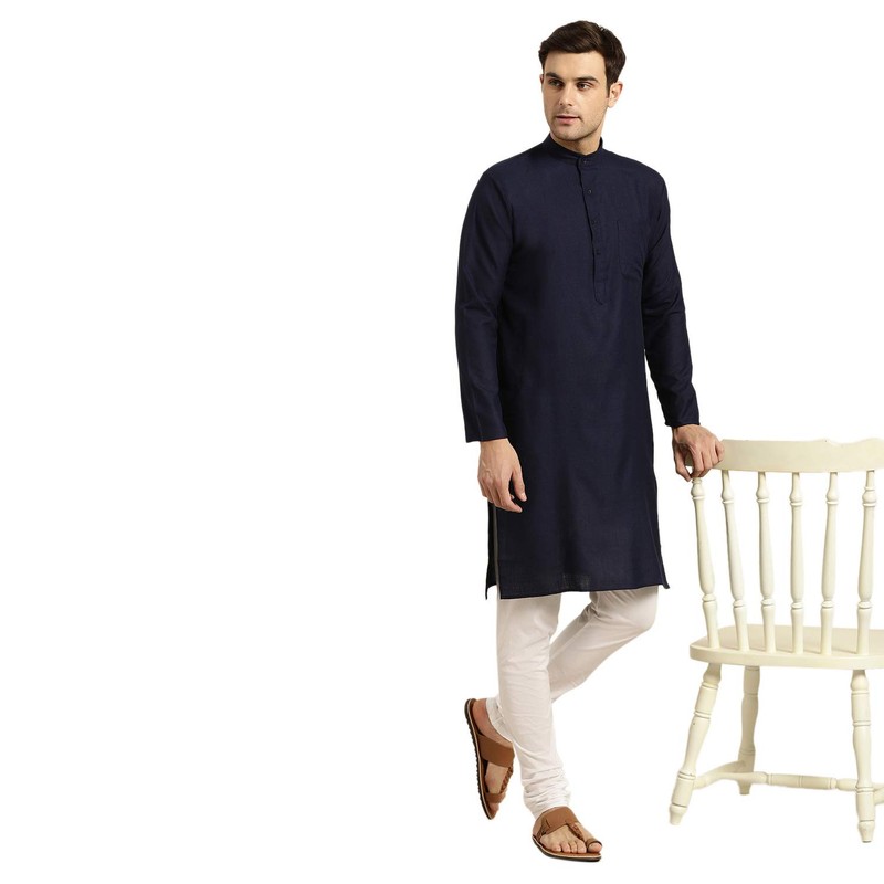 SOJANYA (Desde 1958), algodón para hombre, solo Kurta, Azul marino,
