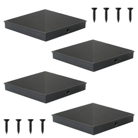 6x6 Post Caps – Aluminum Pyramid Caps Fits 5.5" x 5.5" Wood Posts, Black Matte Post Covers for Fence, Deck, and Mailbox (4 Pack)