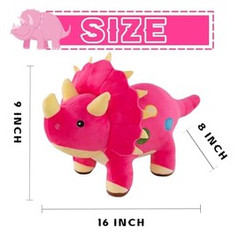 Dinosaur Plush Toys, Soft and Cuddly Dinosaur Interactive Plush Pillow Doll, Suitable for Ages 3 and Up (Red Triceratops)