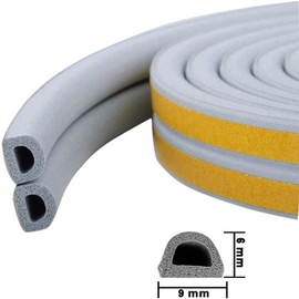 Weather Stripping Seal Strip Tape, Doors Windows Frame Self Adhesive D Type Foam Sealing Tape, 32.8Ft Rubber Soundproof Insulation Cell Foam Stripping, Grey