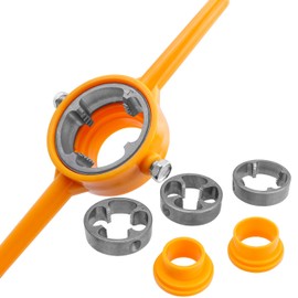 Mesee 6 Pieces Ratchet Pipe Threader Kit, PVC Tap and Die Tool, Plastic Pipe Threader Set with 1/2" 3/4" 1" Manual Ratchet NPT Round Die Set Pipe Thread Cutter Hand Tool