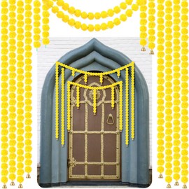 Riceshoot 10 Pcs Marigold Garland for Decoration Diwali Decor 5 Ft Long Artificial Marigold Flowers with Golden Bell Indian Garland for Pooja Wedding Events Day of The Dead Decor(Yellow)