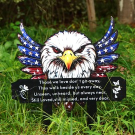 Patriotic Eagle Metal Cemetery Stakes, Waterproof Memorial Garden Markers for Veterans & Family, Outdoor Grave Decorations (Eagle)