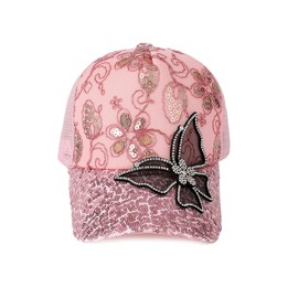 TRADERPLUS Sequin Baseball Cap Adjustable Rhinestone Butterfly Baseball Cap (AU, Alpha, Medium, Large, Pink)